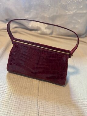 Vintage Alligator Leather Handbag Oxblood Red Top Handle Coinpurse 50s 60s